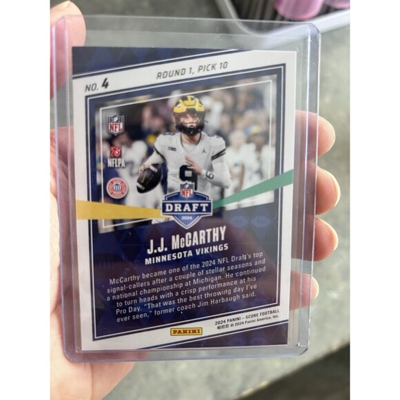 J.J. McCarthy, Minnesota Vikings, 2024 Panini Score "Draft" #4 - Picture 2 of 2